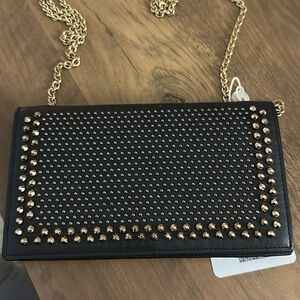 MCM Black and Gold Leather Studded Women's Wallet Chain Bag